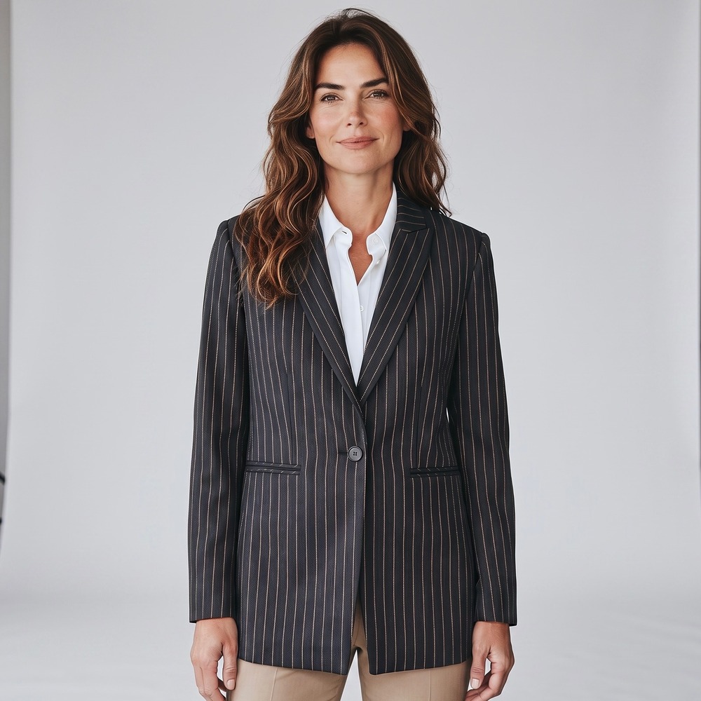 Sandro Paris Pinstripe Blazer Women 38/6 Navy Gold Single Button V7238H